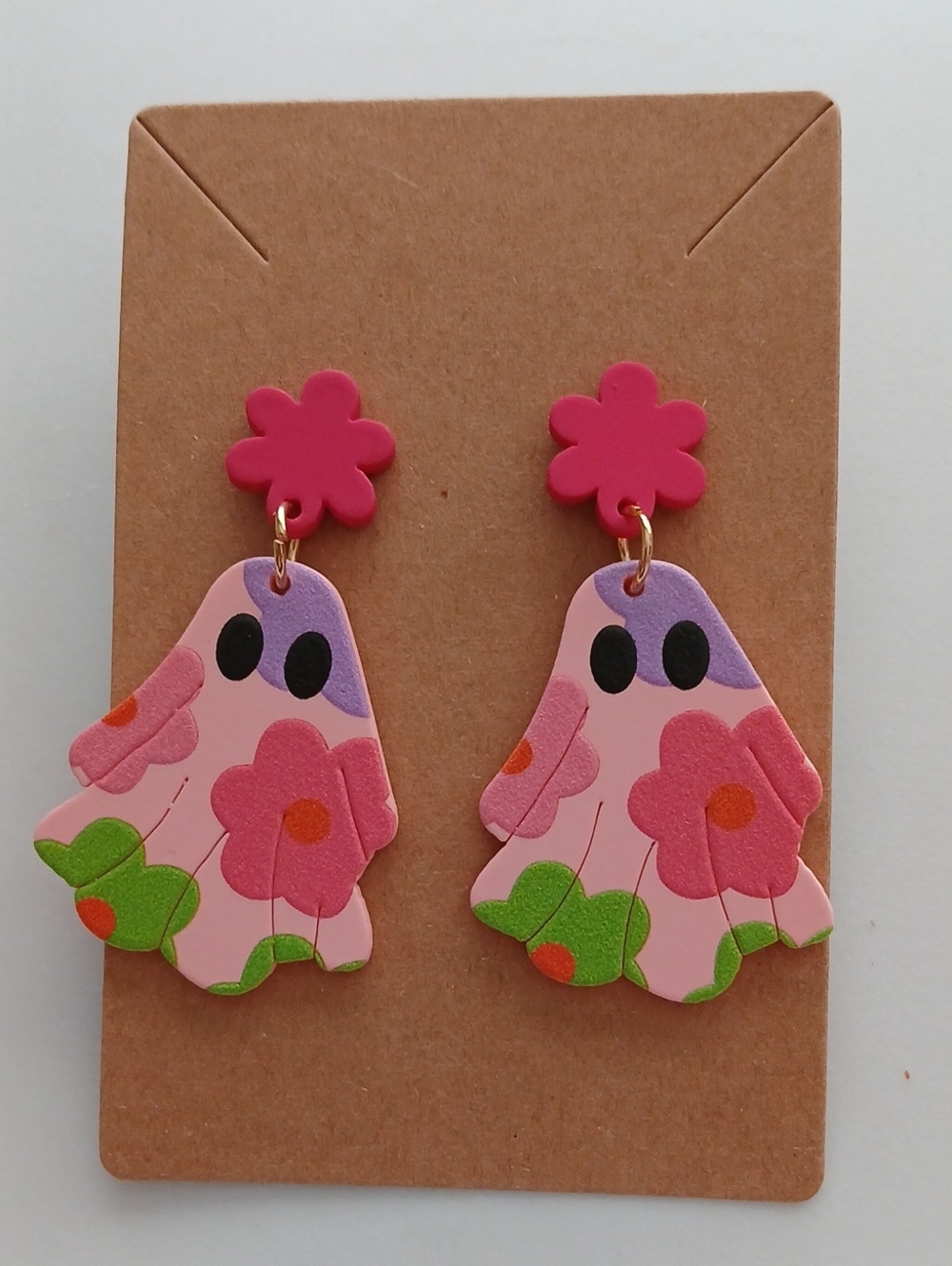 Fashion Jewelry Pink Floral Ghost Drop Earrings